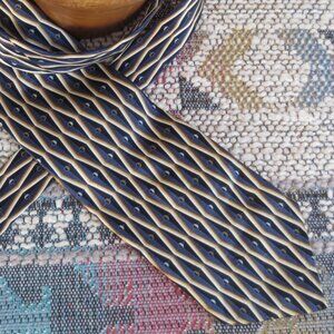 Croft & Barrow Necktie Blue Gold Diamond Stripe Dots Geometric Silk Men's OS